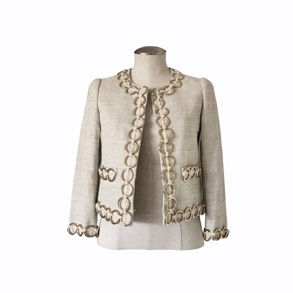 Moschino “Cheap and Chic” Tweed + Gold Ring Blazer